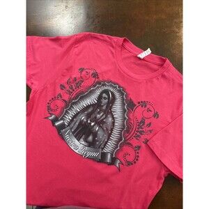 Virgen De Guadalupe Pink T-shirt Size Medium Glitter Graphic Religious Catholic